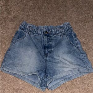 Blue Jean Shorts with Elastic Waistband and Relaxed Fit